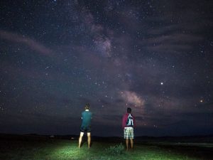 Night sky over volunteers in Mongolia